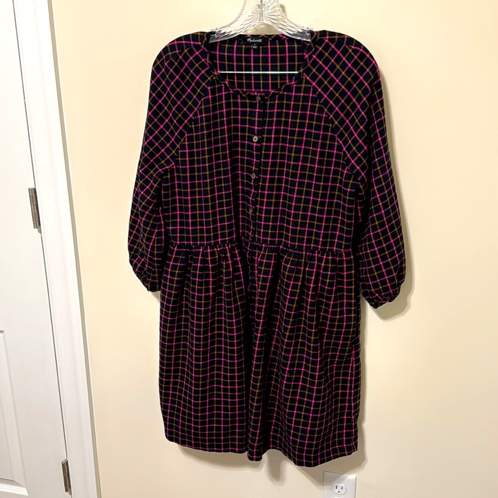 Madewell Women’s Plaid Flannel Raglan Button-Front Shirt Dress / Size 6